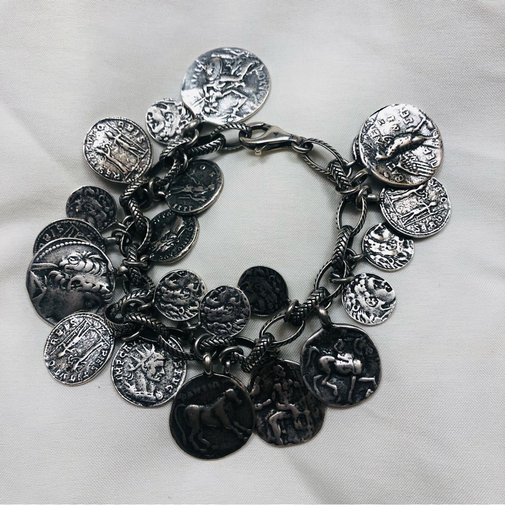 Rare Vintage Silpada Sterling Silver Roman Coin Cha Cha Charm Bracelet